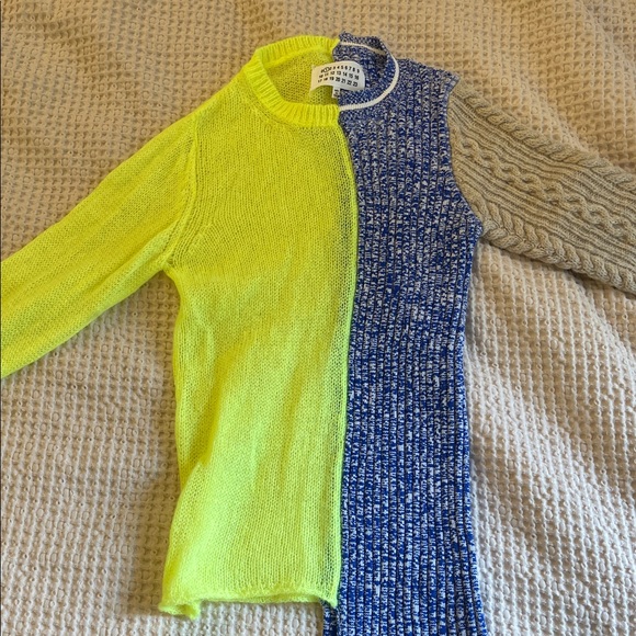 Maison Margiela Neon Yellow Cobalt Blue & Tan Colorblock Sweater